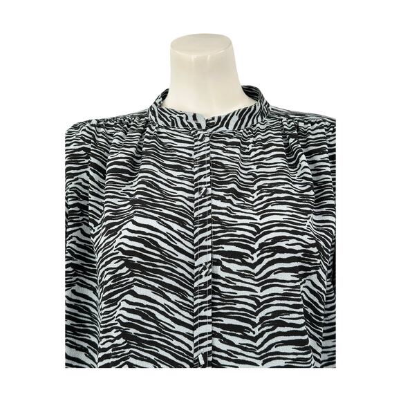 Rebecca Taylor Top Womens‎ Medium Button Up Mini Tiger Blue Mob Wife Office Work - Picture 2 of 9